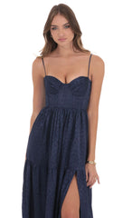 Floral Jacquard Maxi Dress in Navy