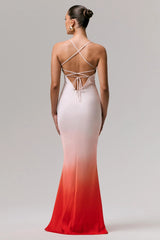 Lucie | Red Ombre Satin Cowl-Neck Maxi Dress