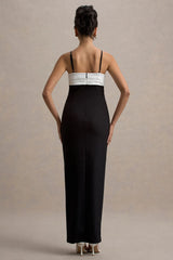 Rosalind | Black & White Strappy Tailored Maxi Dress With Split