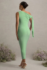 Katarine | Light Green Asymmetric Knot Maternity Midi Dress