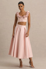 Sara | Baby Pink Midi Skirt With Buttons