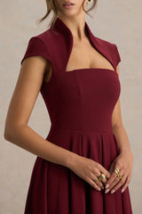 Scarlett | Burgundy Asymmetric-Neck Maxi Dress