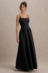 Bambina | Black Scoop-Neck Pleated Maxi Dress