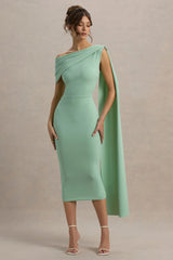 Niamh | Sage Asymmetric Midi Dress With Drape