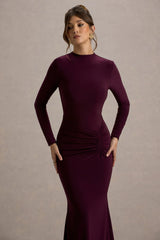 Reid | Plum Long-Sleeve Gathered Maxi Dress