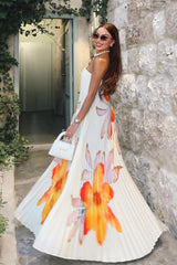 Bergamot | Orange Floral Satin Sweetheart Maxi Dress