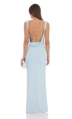 Pearl Open Back Maxi Dress in Light Blue