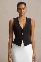 Priscilla | Black Plunge-Neck Tailored Waistcoat