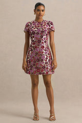 Eira | Pink Floral Sequin Crew-Neck Mini Dress