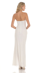 Mesh Cutout Ruffle Maxi Dress in White