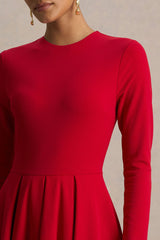 Bellamy | Red Crew-Neck Long-Sleeve Midi Dress