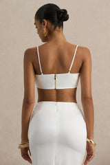 Una | White Ruched Cowl-Neck Crop Top