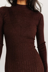 Jamelia Pleated Sweater Dress | Brown + Gold