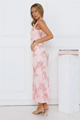 Billions Off Shoulder Mesh Maxi Dress Pink