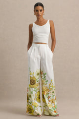 Louise | Sunflower Print Wide-Leg Trousers