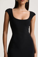 Piper | Black Square-Neck Maxi Dress With Cap-Sleeves