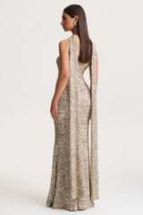 Renelle | Gold Sequin Halter-Neck Maxi Dress