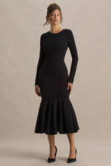 Liberty | Black High Neck Mermaid Maxi Dress With Ruffling Detail