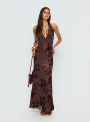 Rousseau Halter Maxi Dress Espresso