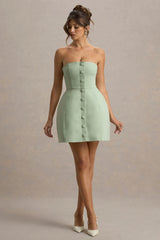 Anniston | Light Green Bandeau Tailored Button Mini Dress