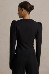 Olympia | Black Sweetheart-Neck Tailored Top