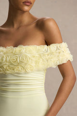 Pastille | Lemon Floral Bardot Maxi Dress With Ruched Detailing