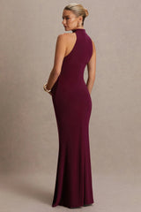 Kaia | Burgundy Halter-Neck Maternity Dress