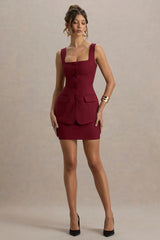 Maci | Berry Tailored Square-Neck Mini Dress