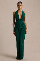 Lesley | Bottle Green Plunge-Neck Maxi Dress