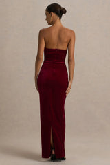 Illusion | Burgundy Velvet Bandeau Maxi Dress With Bow Detail