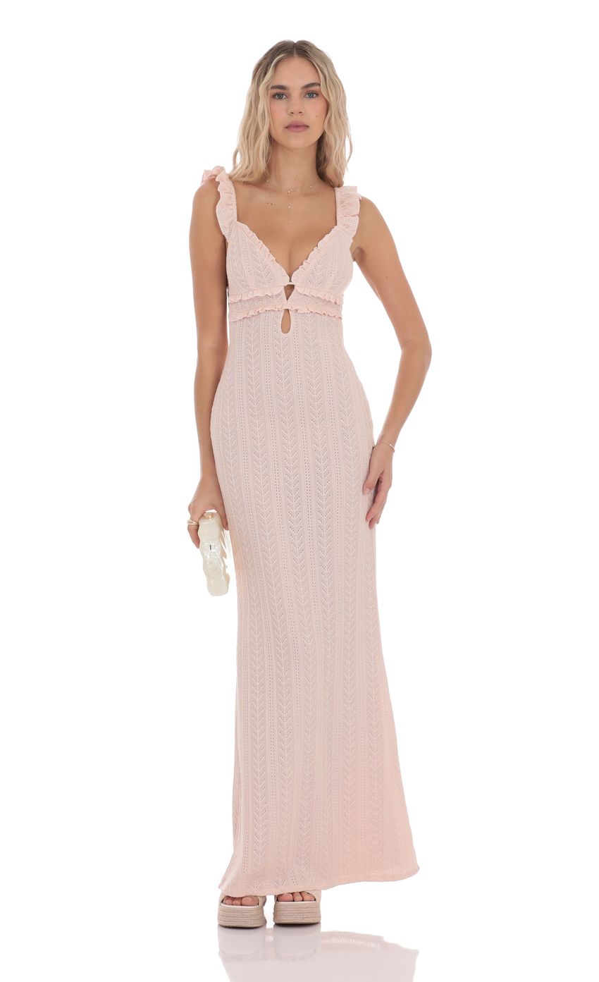 Knit Ruffle Maxi Dress in Pink