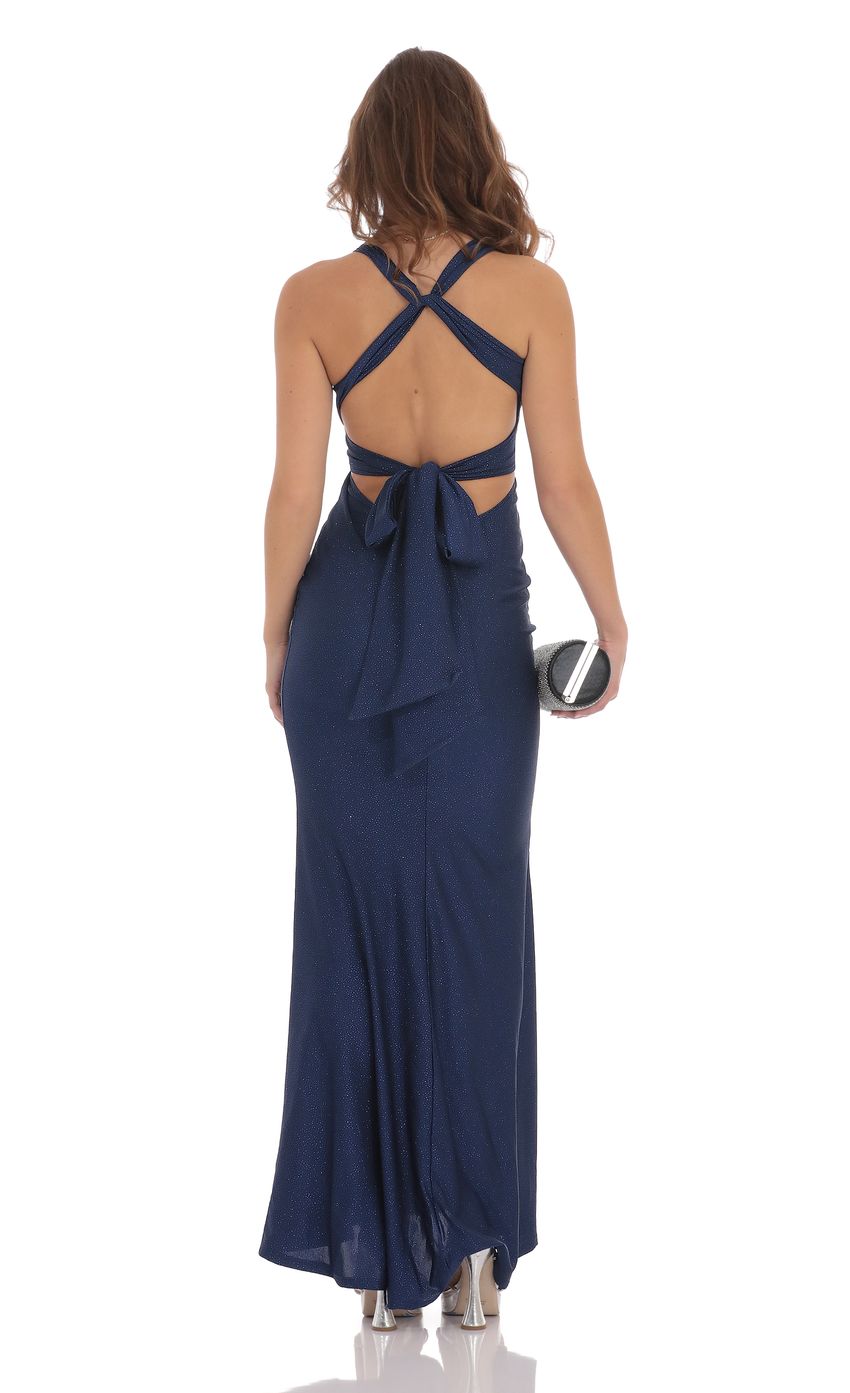 Glitter Twist V-Neck Maxi Dress in Navy