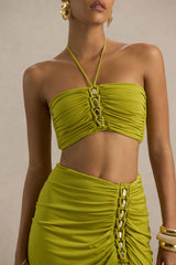 Alani | Green Halter Neck Ruched Bandeau Top