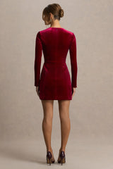 Irresistible | Burgundy Velvet Square-Neck Mini Dress