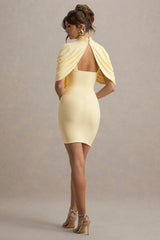 Perdi | Lemon Bodycon Mini Dress With Twisted Cape