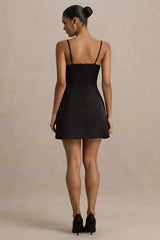 Elara | Black Satin Plunge-Neck Mini Dress