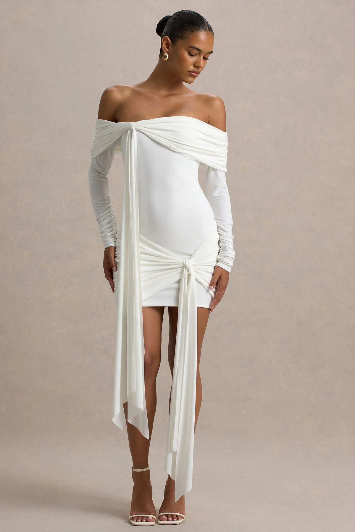 Essie | White Bardot Wrap Mini Dress With Sash Detail