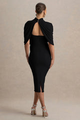 Augustina | Black Maternity Midi Dress With Cape