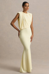 Meave | Lemon High Neck Maxi Dress With Draping Detail