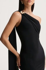 Mandy | Black Asymmetric-Neck Maxi Dress