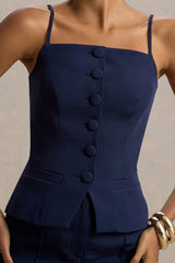 Nellie | Navy Tailored Button-Up Top