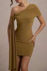 Alessio | Mustard One-Shoulder Mini Dress With Drape