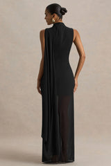 Unpredictable | Black High-Neck Maxi Dress With Back Cape Detail