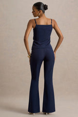 Jada | Navy Tailored Flared-Leg Trousers