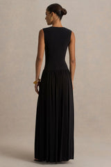 Rosalita | Black Crew-Neck Maxi Dress With Drop-Waist