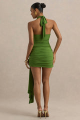 Centrepiece | Green Cowl-Neck Wrap Mini Dress With Sash