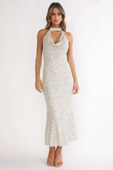Sky Of Diamonds Backless Midi Dress Sequin Silver