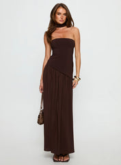 Odela Strapless Drop Waist Maxi Dress Chocolate