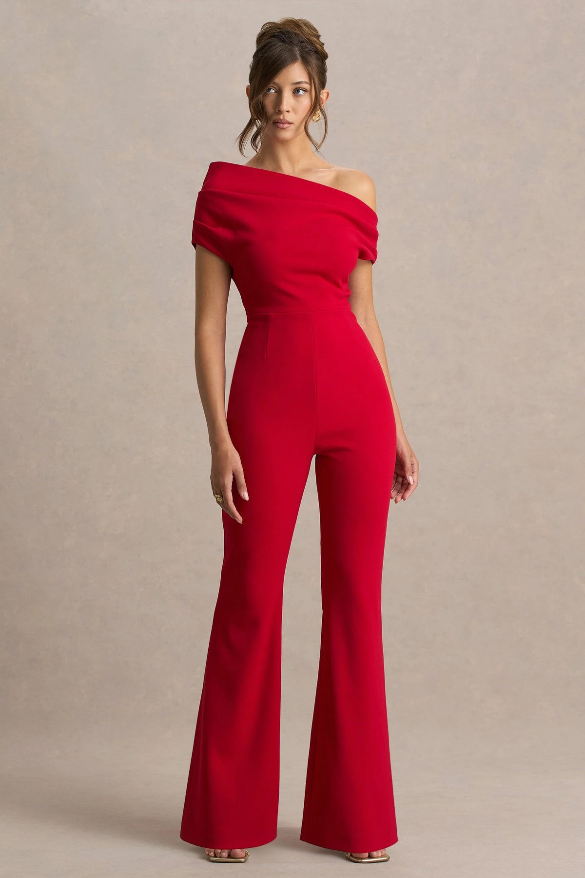 Alexandra | Red Asymmetric Draped Jumpsuit