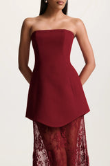 Brandi | Burgundy Bandeau Maxi Dress With Lace Skirt